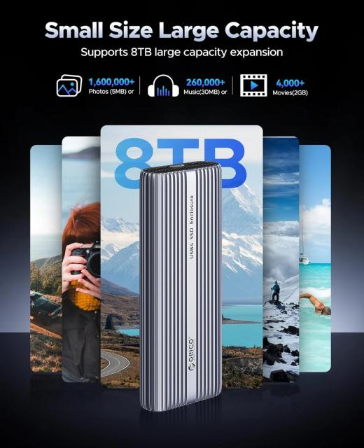 Кутия Orico ACOM2-U4 SSD M.2 NVMe , Built-in Air Cooling, Aluminium. USB-A /Type-C 