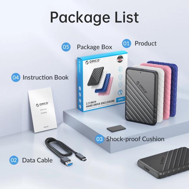 Кутия Orico 25PW1C HDD / SSD 2.5" (6.35 cm), USB Type-C Black