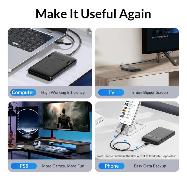 Кутия Orico HDD / SSD 2.5" (6.35 cm), USB Type-C Black