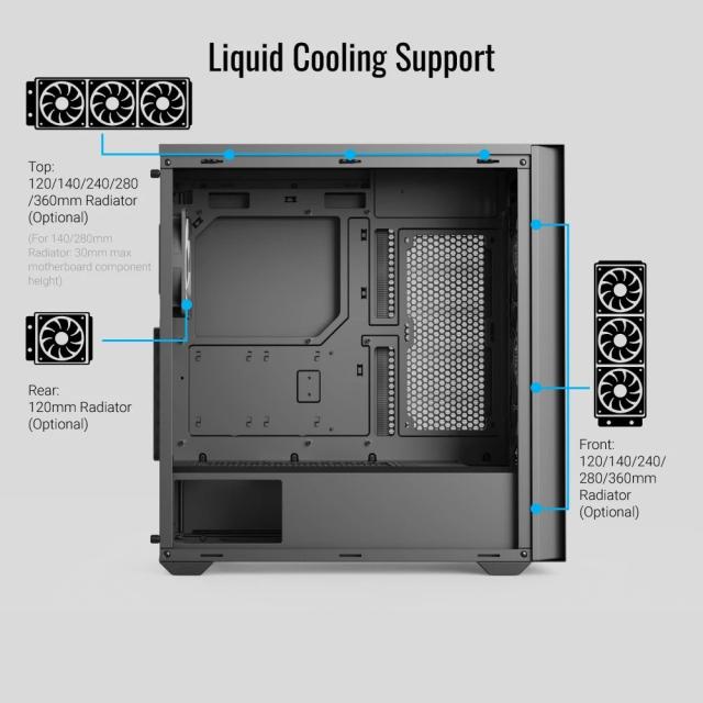 Кутия AeroCool D502A Black, Addressable RGB, Middle Tower, 2 x USB 3.0, 1 x USB Type-C, HD Audio x 1, ATX/mATX/Mini-ITX