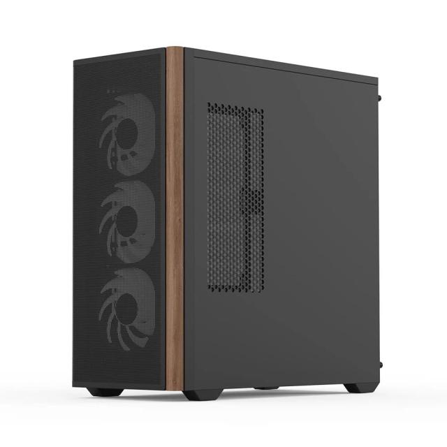 Кутия AeroCool D501A Black, Addressable RGB, Wood, Middle Tower, 2 x USB 3.0, 1 x USB Type-C, HD Audio x 1, ATX/mATX/Mini-ITX