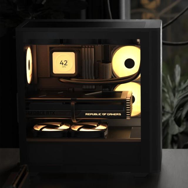 Кутия AeroCool D501A Black, Addressable RGB, Wood, Middle Tower, 2 x USB 3.0, 1 x USB Type-C, HD Audio x 1, ATX/mATX/Mini-ITX