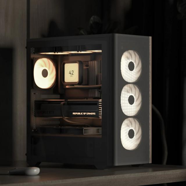 Кутия AeroCool D501A Black, Addressable RGB, Wood, Middle Tower, 2 x USB 3.0, 1 x USB Type-C, HD Audio x 1, ATX/mATX/Mini-ITX