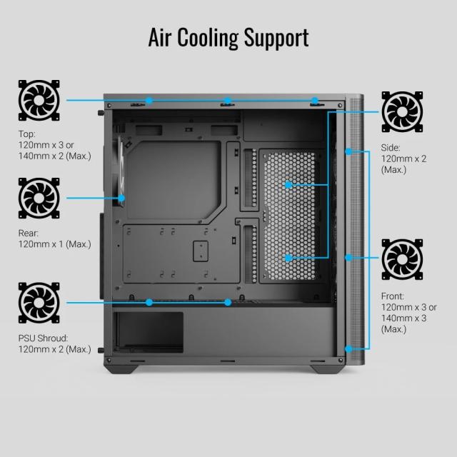 Кутия AeroCool D501A Black, Addressable RGB, Wood, Middle Tower, 2 x USB 3.0, 1 x USB Type-C, HD Audio x 1, ATX/mATX/Mini-ITX