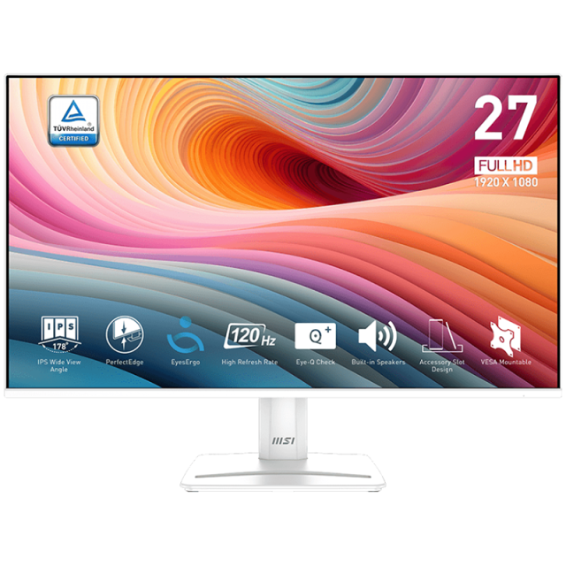 Монитор MSI PRO MP275W E2, 27" (68.58cm) FHD IPS Anti-glare, 120Hz, 1ms, 1500:1, 300cd/m2, Speakers, 1x DP, 1x HDMI, 1x D-Sub