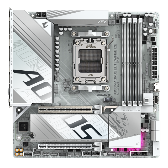 Дънна платка GIGABYTE B850M AORUS ELITE WIF6E ICE, AM5, 4x DDR5, 3x M.2, 4x SATA 6Gb/s, WIFI 6E, Bluetooth v5.3, HDMI, DP, mATX