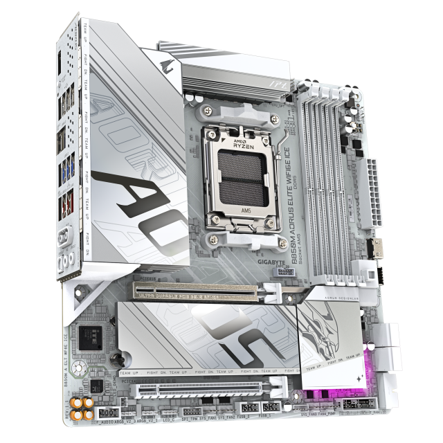 Дънна платка GIGABYTE B850M AORUS ELITE WIF6E ICE, AM5, 4x DDR5, 3x M.2, 4x SATA 6Gb/s, WIFI 6E, Bluetooth v5.3, HDMI, DP, mATX