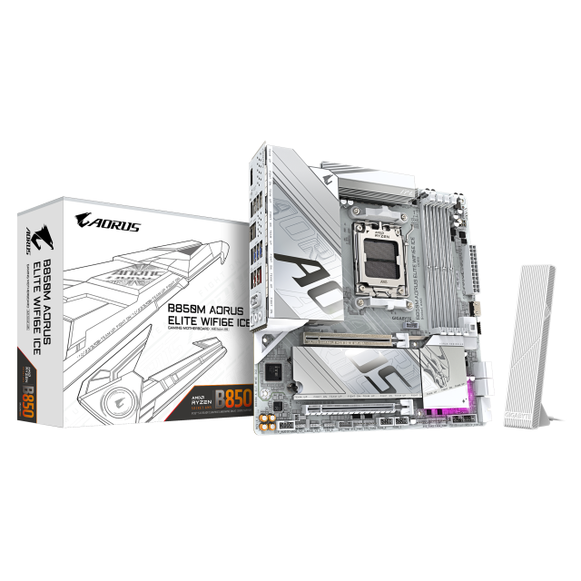 Дънна платка GIGABYTE B850M AORUS ELITE WIF6E ICE, AM5, 4x DDR5, 3x M.2, 4x SATA 6Gb/s, WIFI 6E, Bluetooth v5.3, HDMI, DP, mATX