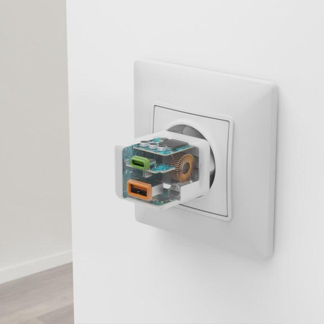 HAMA Бързо мини зарядно, 30W, 1x USB-C, 1x USB-A, PD, бял