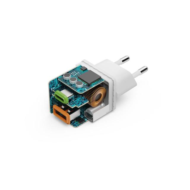 HAMA Бързо мини зарядно, 30W, 1x USB-C, 1x USB-A, PD, бял