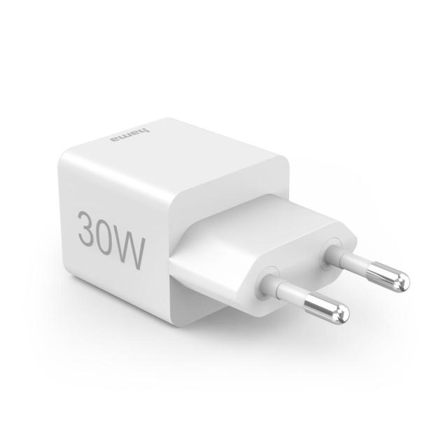 HAMA Бързо мини зарядно, 30W, 1x USB-C, 1x USB-A, PD, бял
