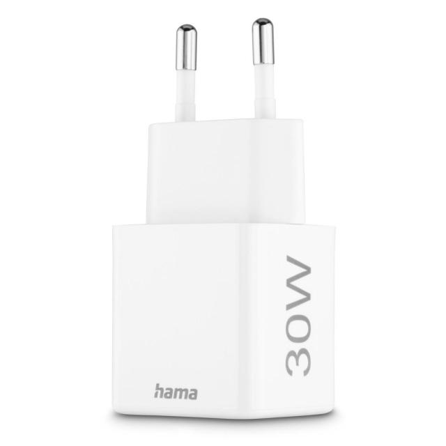 HAMA Бързо мини зарядно, 30W, 1x USB-C, 1x USB-A, PD, бял
