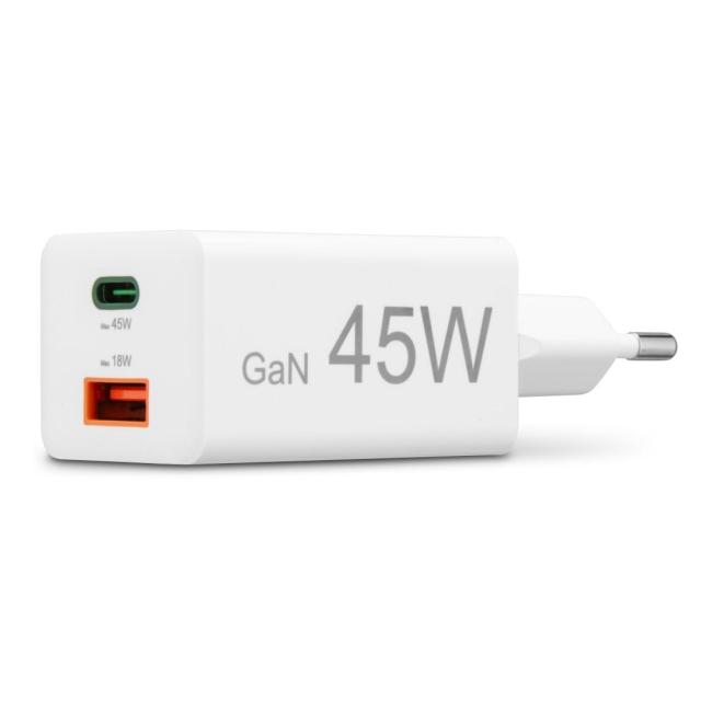 HAMA Бързо мини зарядно, 45W, 1x USB-C - 1x USB-A, PD, бяло
