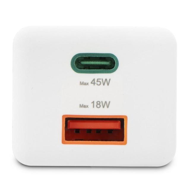 HAMA Бързо мини зарядно, 45W, 1x USB-C - 1x USB-A, PD, бяло