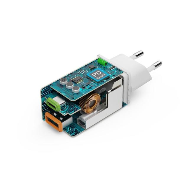 HAMA Бързо мини зарядно, 45W, 1x USB-C - 1x USB-A, PD, бяло