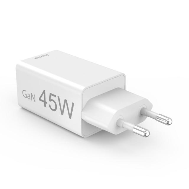 HAMA Бързо мини зарядно, 45W, 1x USB-C - 1x USB-A, PD, бяло