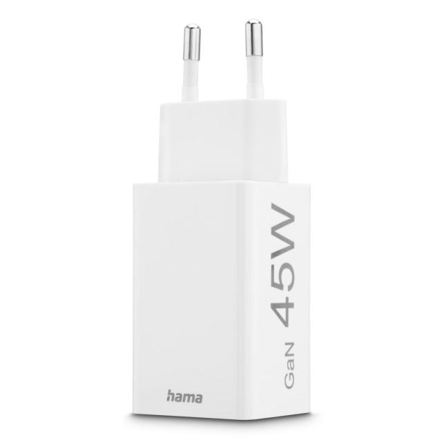 HAMA Бързо мини зарядно, 45W, 1x USB-C - 1x USB-A, PD, бяло