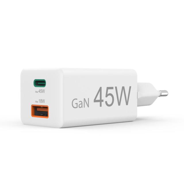 HAMA Бързо мини зарядно, 45W, 1x USB-C - 1x USB-A, PD, бяло