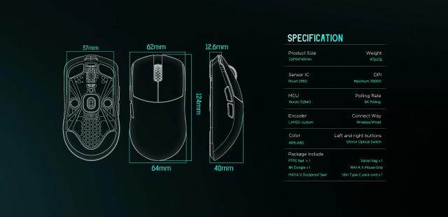 Mишка Lamzu MAYA X 8K Aimlabs Edition, Wireless, Оптична, 30 000 dpi