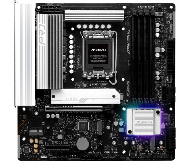 Дънна платка ASROCK B860M Pro RS, LGA1851, 4x DDR5, 3x M.2 NVMe, 4x SATA 6Gb/s, HDMI, DP, mATX 