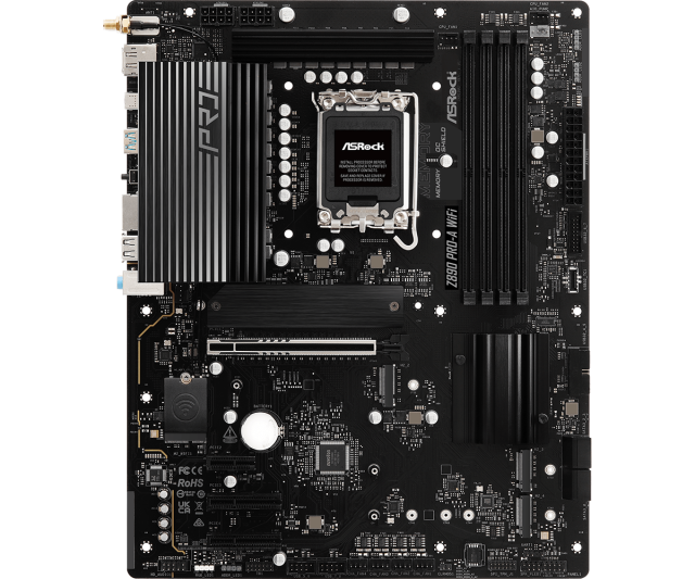 Дънна платка ASROCK Z890 PRO-A WIFI, LGA1851, 4x DDR5, 4x M.2 NVMe, 4x SATA 6Gb/s, Wi-Fi6E, Bluetooth V5.3, HDMI, DP, ATX 