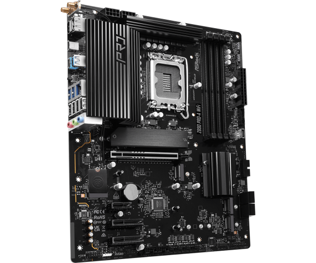 Дънна платка ASROCK Z890 PRO-A WIFI, LGA1851, 4x DDR5, 4x M.2 NVMe, 4x SATA 6Gb/s, Wi-Fi6E, Bluetooth V5.3, HDMI, DP, ATX 
