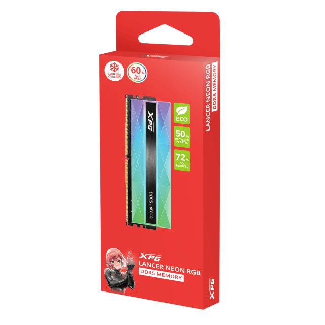 Памет ADATA XPG LANCER NEON RGB 32GB (2X16GB) DDR5 6400MHz, CL32, 1.4 V