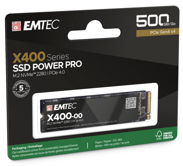 EMTEC X400 POWER PRO SSD 500GB INT, M2 PCI-E NVMe Gen3 (2280)