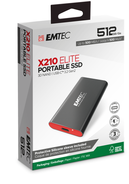 EMTEC X210 ELITE PORTABLE SSD 512GB EXT USB3.2 USB-C