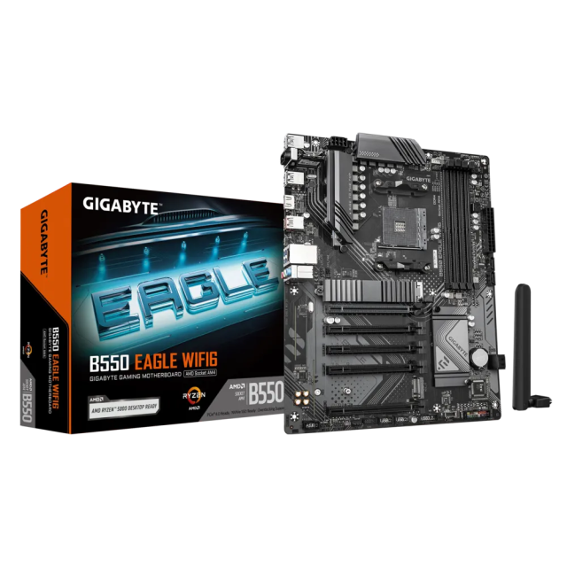 Дънна платка GIGABYTE B550 EAGLE WIFI6, AM4, 4x DDR4, 2x M.2 NVMe, 4x SATA 6Gb/s, Wi-Fi 6/Bluetooth V5.3, HDMI, ATX