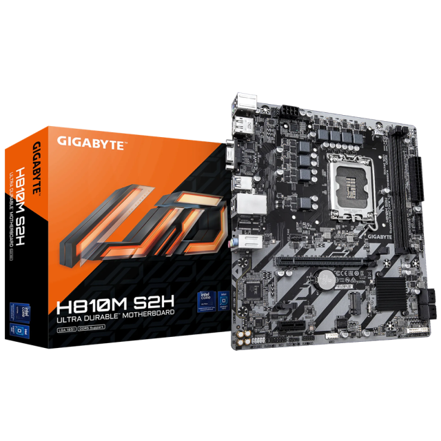 Дънна платка GIGABYTE H810M S2H, LGA1851, 1x M.2, 4 x SATA 6Gb/s, VGA, HDMI, DP, MicroATX