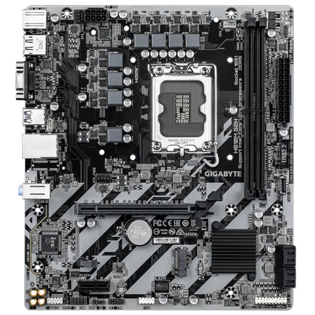 Дънна платка GIGABYTE H810M S2H, LGA1851, 1x M.2, 4 x SATA 6Gb/s, VGA, HDMI, DP, MicroATX