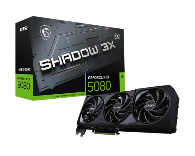 Видео карта MSI NVIDIA GeForce RTX 5080 16G SHADOW 3X OC, 16GB GDDR7, 256-bit, HDMI, 3x DP