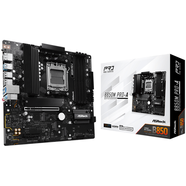 Дънна платка ASRock B850M PRO-A, AM5, 4x DDR5, 3x M.2, 4x SATA 6Gb/s, HDMI, DP, mATX