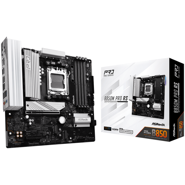 Дънна платка ASRock B850M PRO RS, AM5, 4x DDR5, 3x M.2, 4x SATA 6Gb/s, HDMI, DP, mATX