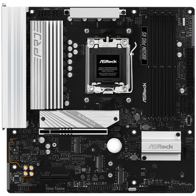 Дънна платка ASRock B850M PRO RS, AM5, 4x DDR5, 3x M.2, 4x SATA 6Gb/s, HDMI, DP, mATX