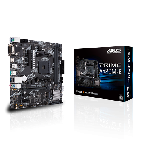 Дънна платка ASUS PRIME A520M-E, AM4, 2x DDR4, 1x M.2, 4x SATA 6Gb/s, VGA, DVI-D, HDMI, mATX