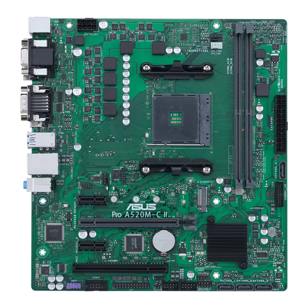 Дънна платка ASUS Pro A520M-C II/CSM, AM4, 2x DDR4, 1x M.2, 4x SATA 6Gb/s, COM, VGA, DVI-D, HDMI, DP, 24.4cm x 22.9cm