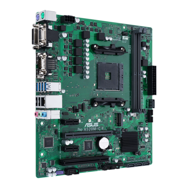 Дънна платка ASUS Pro A520M-C II/CSM, AM4, 2x DDR4, 1x M.2, 4x SATA 6Gb/s, COM, VGA, DVI-D, HDMI, DP, 24.4cm x 22.9cm