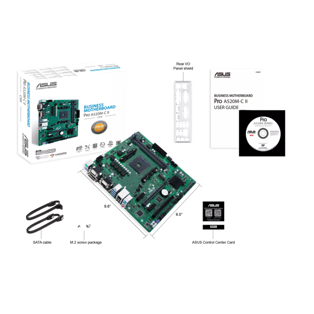 Дънна платка ASUS Pro A520M-C II/CSM, AM4, 2x DDR4, 1x M.2, 4x SATA 6Gb/s, COM, VGA, DVI-D, HDMI, DP, 24.4cm x 22.9cm