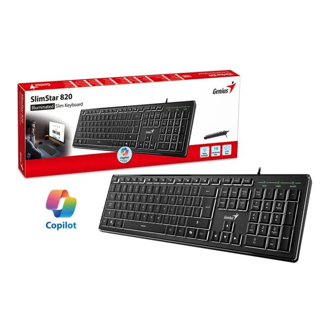 Клавиатура Genius SlimStar 820 Black - AI, Illuminated, Slim, BG, USB