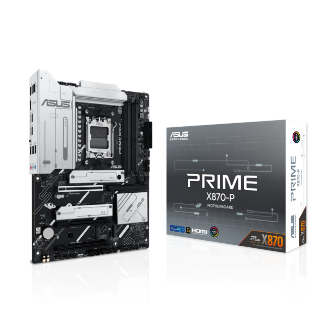 Дънна платка ASUS PRIME PRIME X870-P, AM5, 4x DDR5, 2x SATA 6Gb/s, 4x M.2, HDMI, ATX