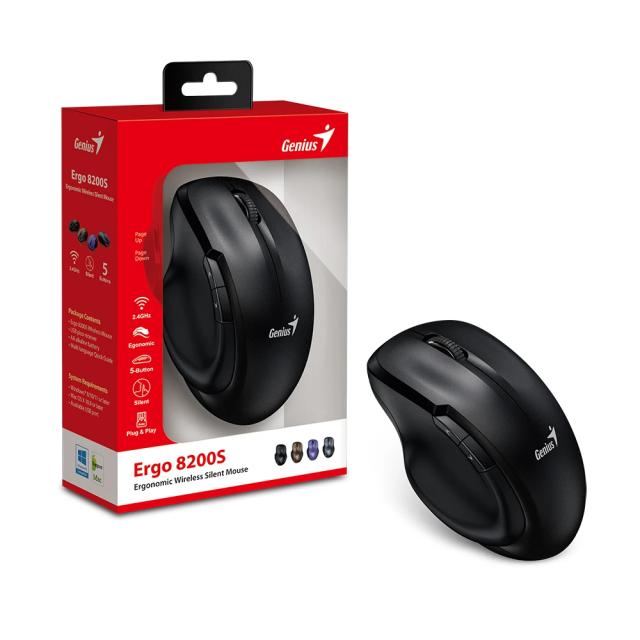 Мишка Genius Ergo 8200S, Wireless Silent, оптична (1200 dpi), черно