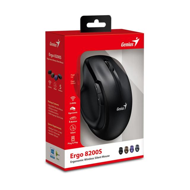 Мишка Genius Ergo 8200S, Wireless Silent, оптична (1200 dpi), черно