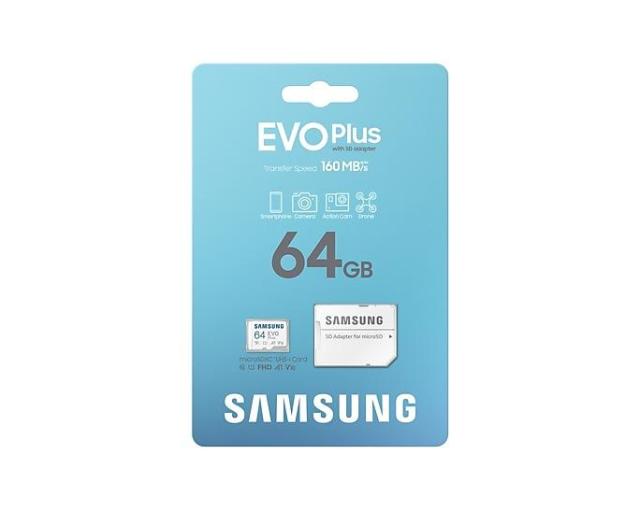 Карта памет Samsung EVO Plus 64GB, microSDXC, UHS-I, U1, V10, A1, Адаптер