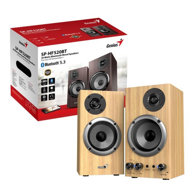 Тонколони Genius SP-HF520BT Speakers 2.0, 20W RMS, Bluetooth, 3D Surround, Pine Wood