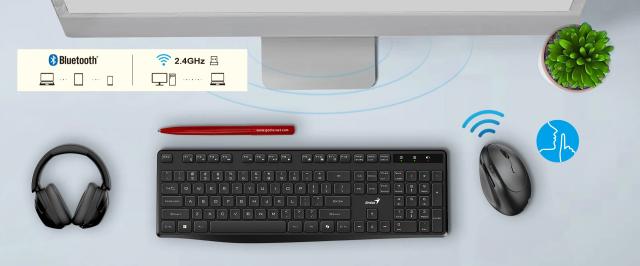 Genius Vertical Ergo 8350S Silent Mouse, Wireless/Bluetooth, Оптичена, 2400dpi, Dark Grey