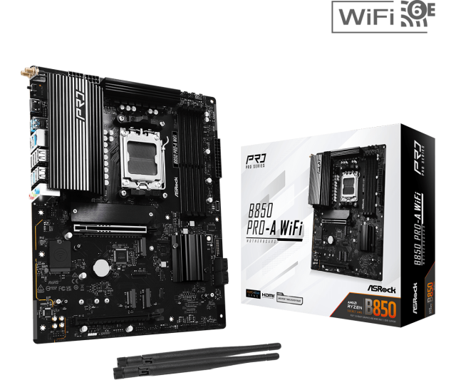 Дънна платка ASRock B850 PRO-A WIFI, AM5, 4x DDR5, 4x M.2, 4x SATA 6Gb/s, Wi-Fi 6E/ Bluetooth 5.2. HDMI, ATX