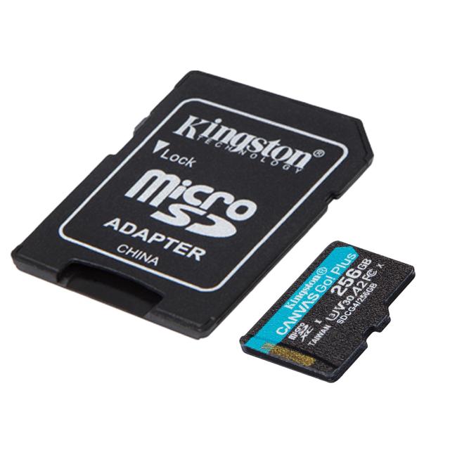 Карта памет Kingston Canvas Go Plus Gen4, 256GB microSDXC, Class 10, UHS-I, U3, V30, A2 Card + Adapter