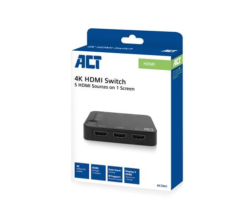 Превключвател EWENT ACT SPLIT AC7841, 5/1, 3D, 4K@60Hz, Черен